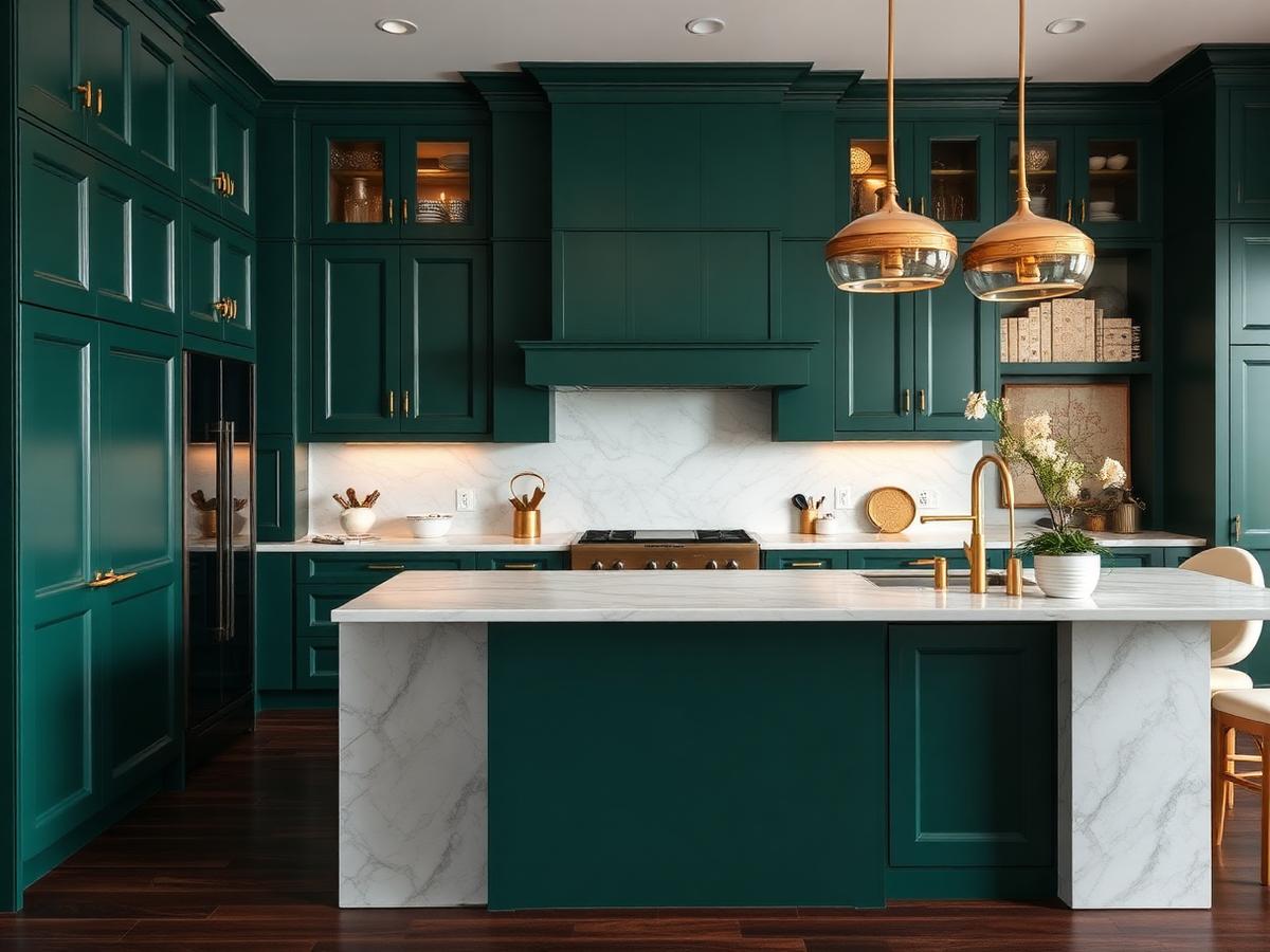 Kitchen set Emerald Manor di Karanganyar — Duco emerald · Marmer Calacatta